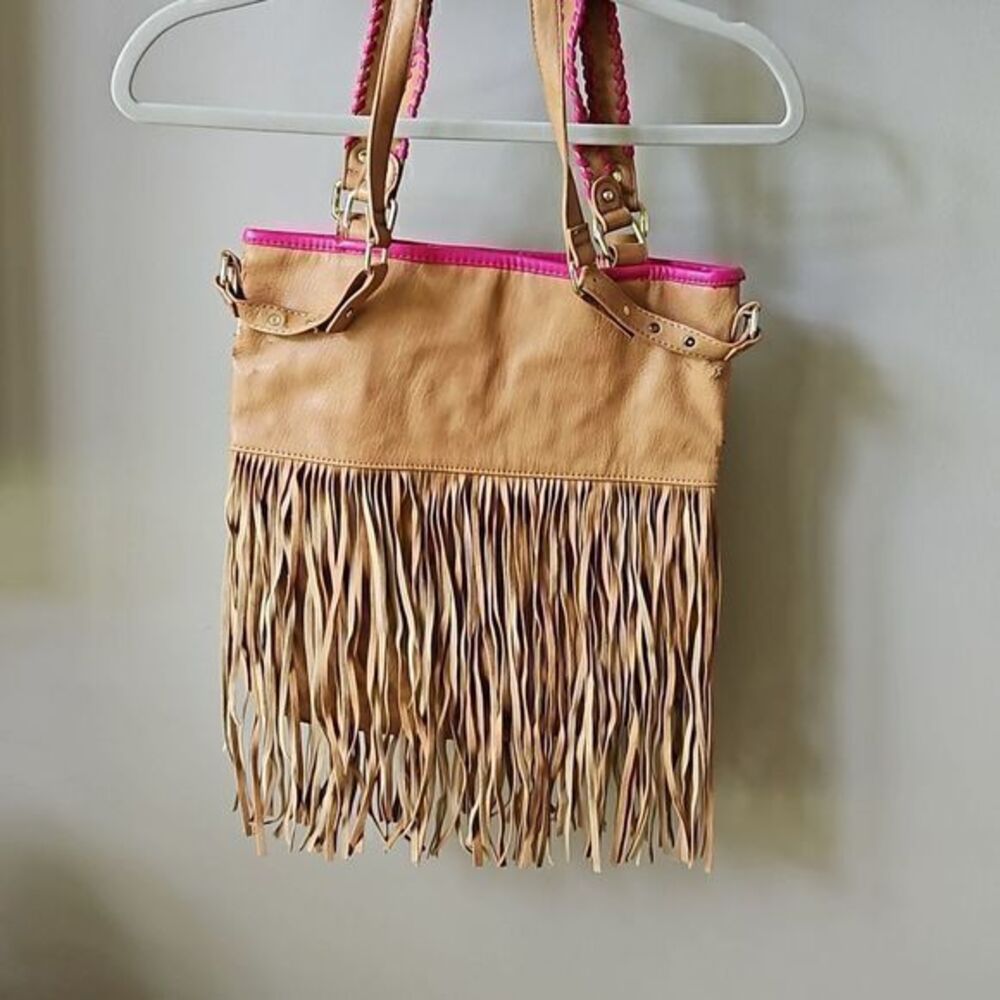 Steve Madden Pink and Tan Shoulder Bag with Fringe - Picture 4 of 16